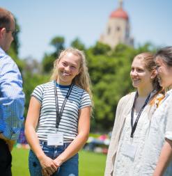 Students and instructor in front of Hoover tower